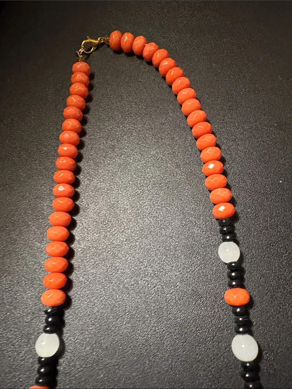 Handcrafted Orange & Black Bead Necklace and Bracelet Set